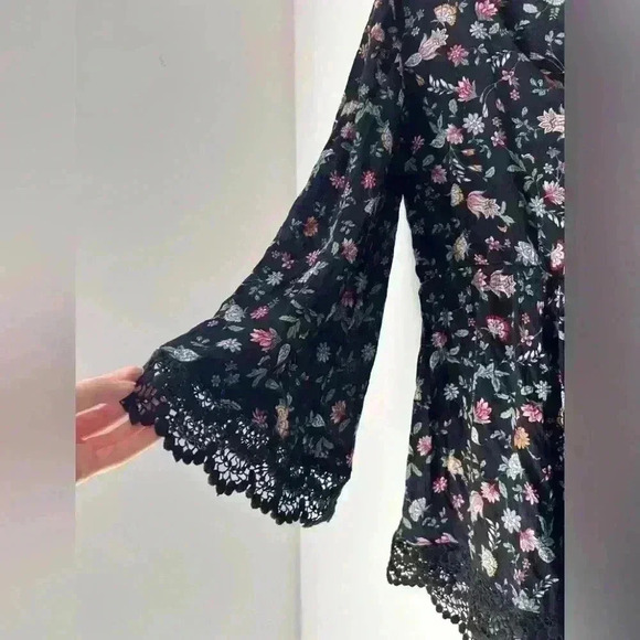 H&M Black Pink Floral Boho Bohemian Fairy Core Euro Summer Romantic Romper XS - Picture 2 of 11